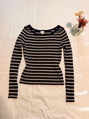 A New Day Black & Cream Striped Ribbed Knit Top